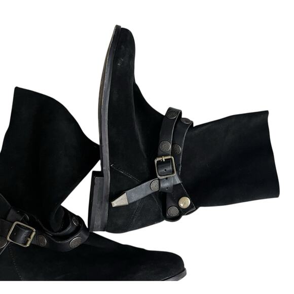 Free People Hayden Suede Pull On Ankle Boots 37 6.5 Black Boho Bohemian - Picture 3 of 12